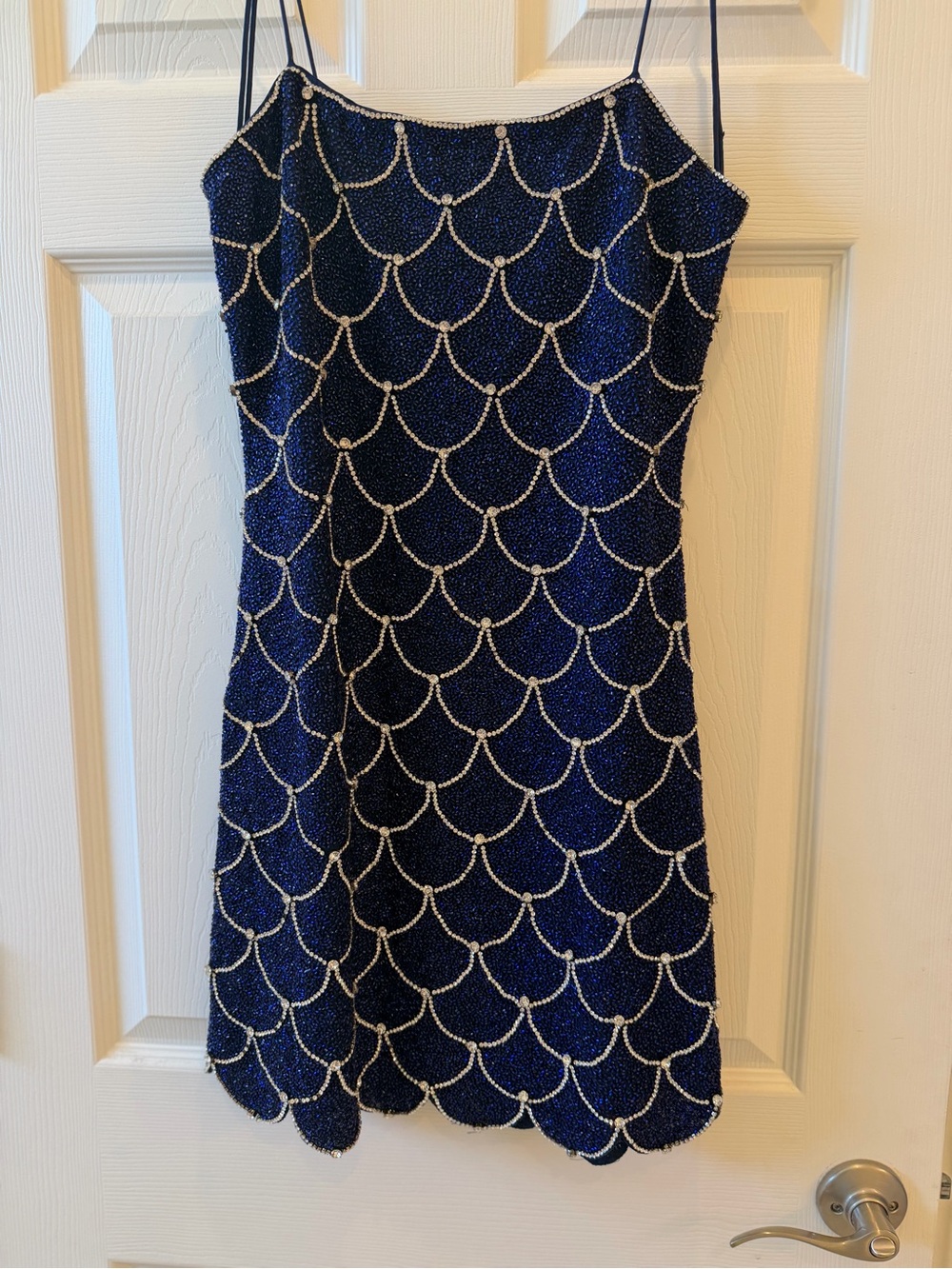 Alice + Olivia Navy Scallop Beaded Spaghetti-Strap Mini Dress - Picture 6 of 9